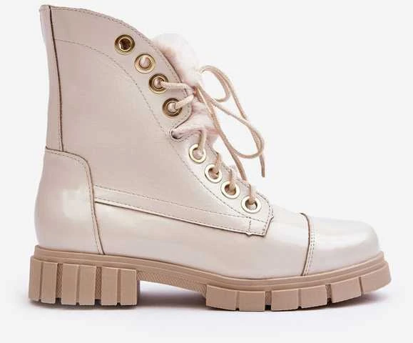Lewski Shoes Kreminės spalvos natūralios odos aulinukai su kailiuku