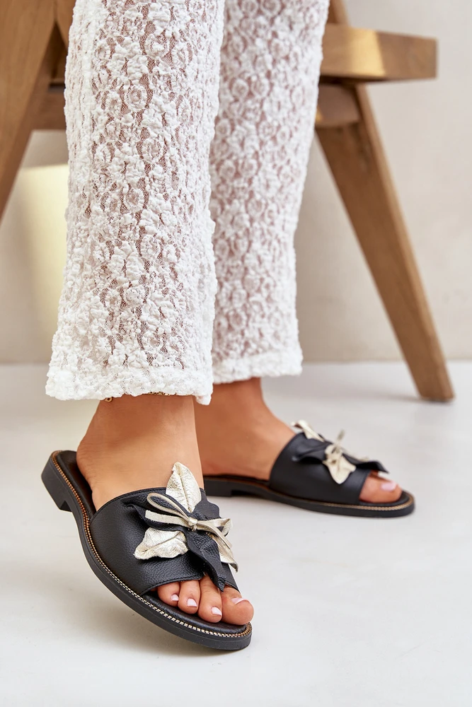 Lewski Shoes Natūralios odos juodos šlepetės