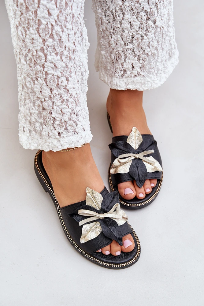 Lewski Shoes Natūralios odos juodos šlepetės