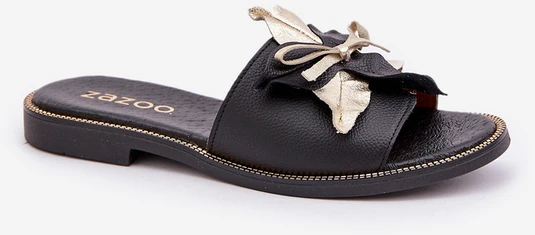 Lewski Shoes Natūralios odos juodos šlepetės