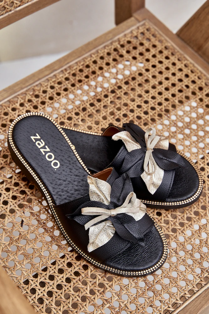 Lewski Shoes Natūralios odos juodos šlepetės