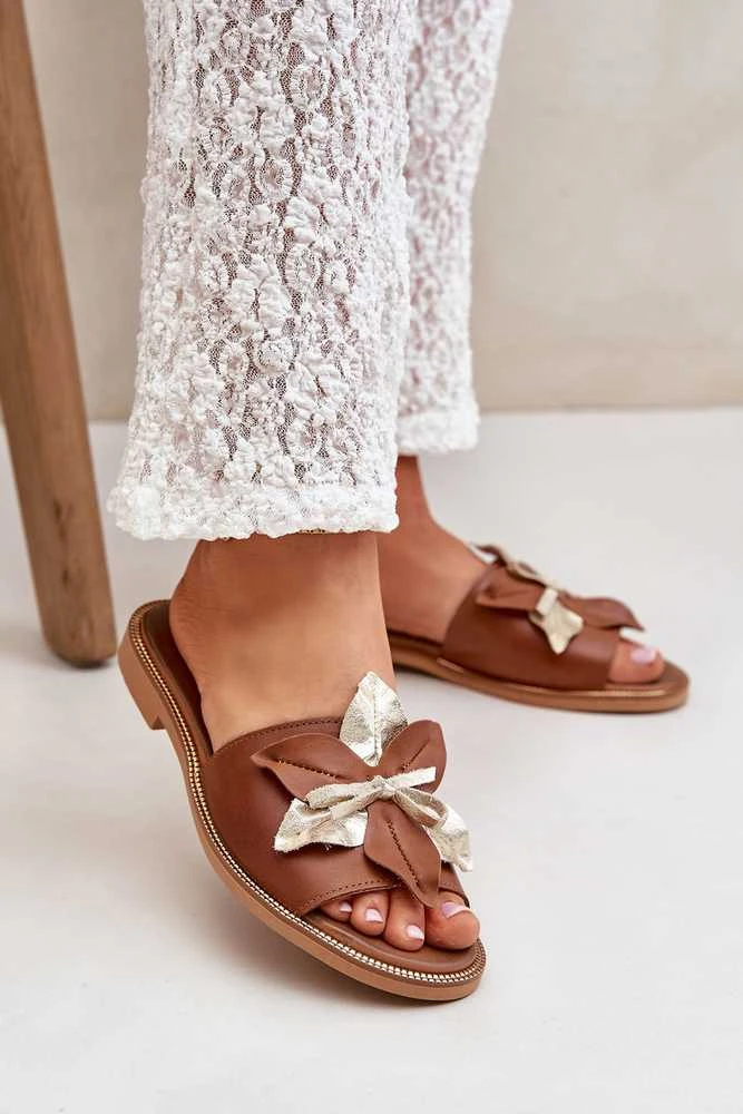 Lewski Shoes Natūralios odos rudos šlepetės