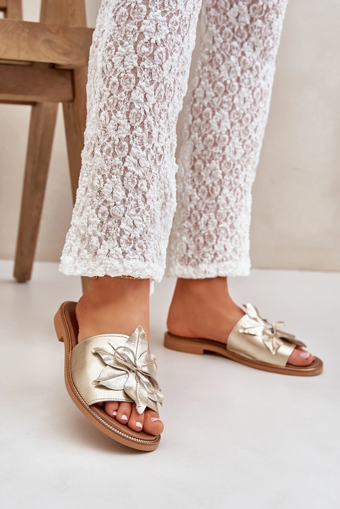 Lewski Shoes Natūralios odos šlepetės su stilinga gėle