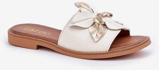 Lewski Shoes Natūralios odos šlepetės su stilinga gėle