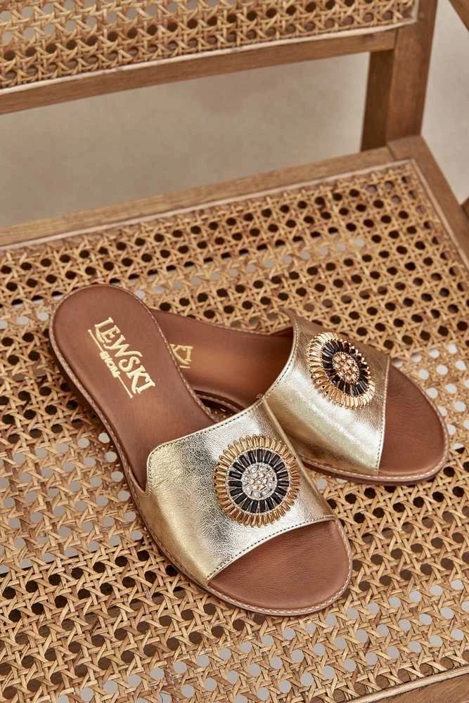 Lewski Shoes Natūralios odos šlepetės su puošmena