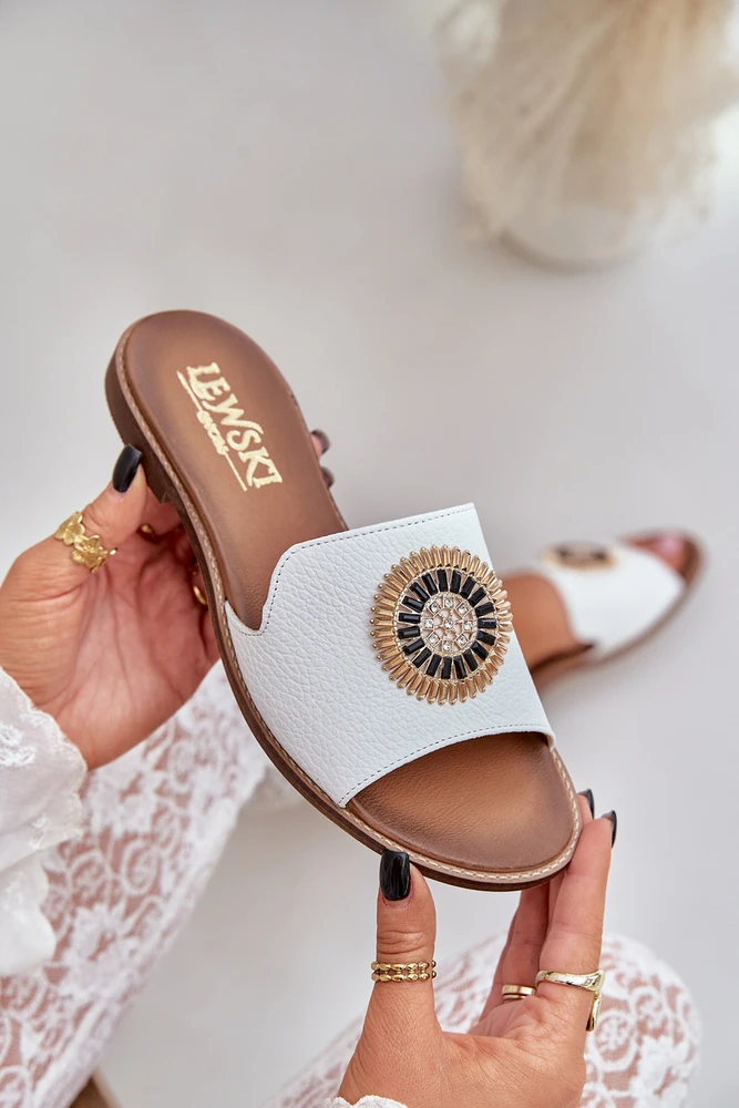 Lewski Shoes Natūralios odos šlepetės su puošmena