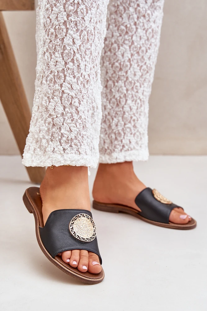 Lewski Shoes Natūralios odos šlepetės su puošmena
