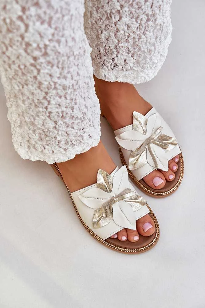 Lewski Shoes Natūralios odos šlepetės su stilinga gėle