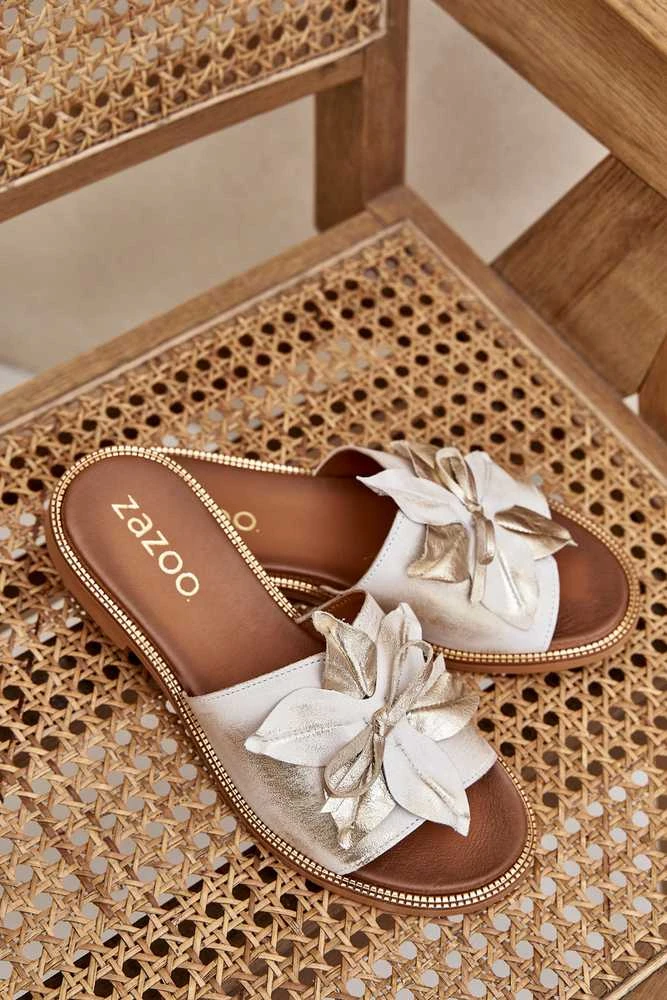 Lewski Shoes Natūralios odos šlepetės su stilinga gėle
