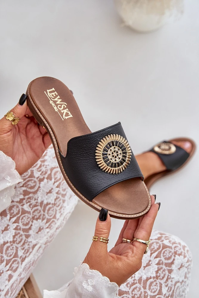 Lewski Shoes Natūralios odos šlepetės su puošmena