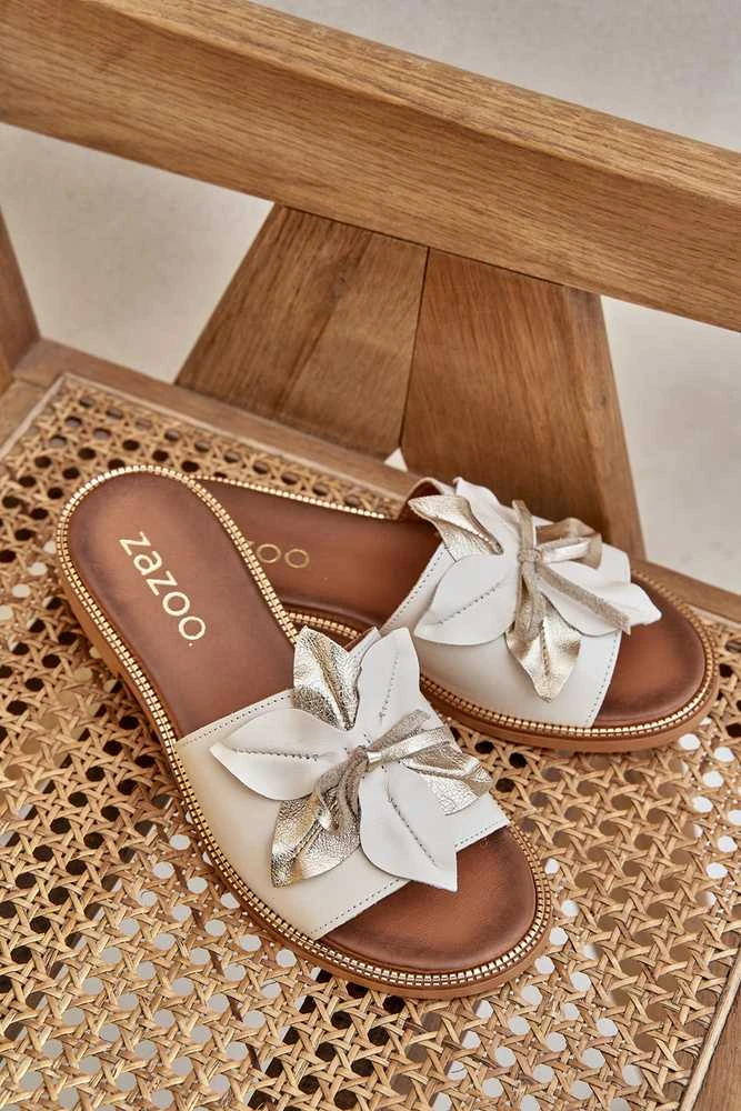 Lewski Shoes Natūralios odos šlepetės su stilinga gėle