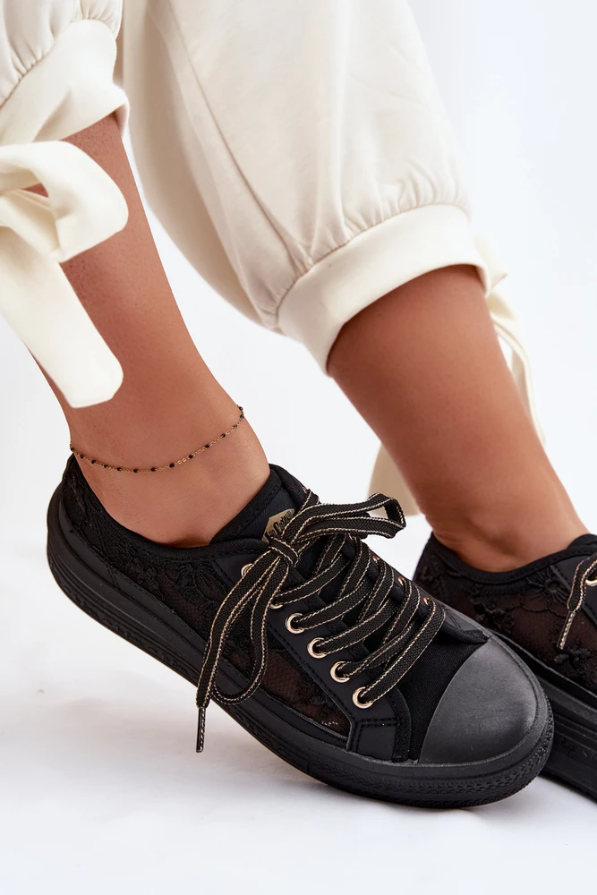 Moteriški nėriniuoti juodi bateliai su platforma Lee Cooper