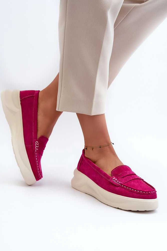 PE1 Zomšiniai moteriški mokasinai Fuchsia Filidia