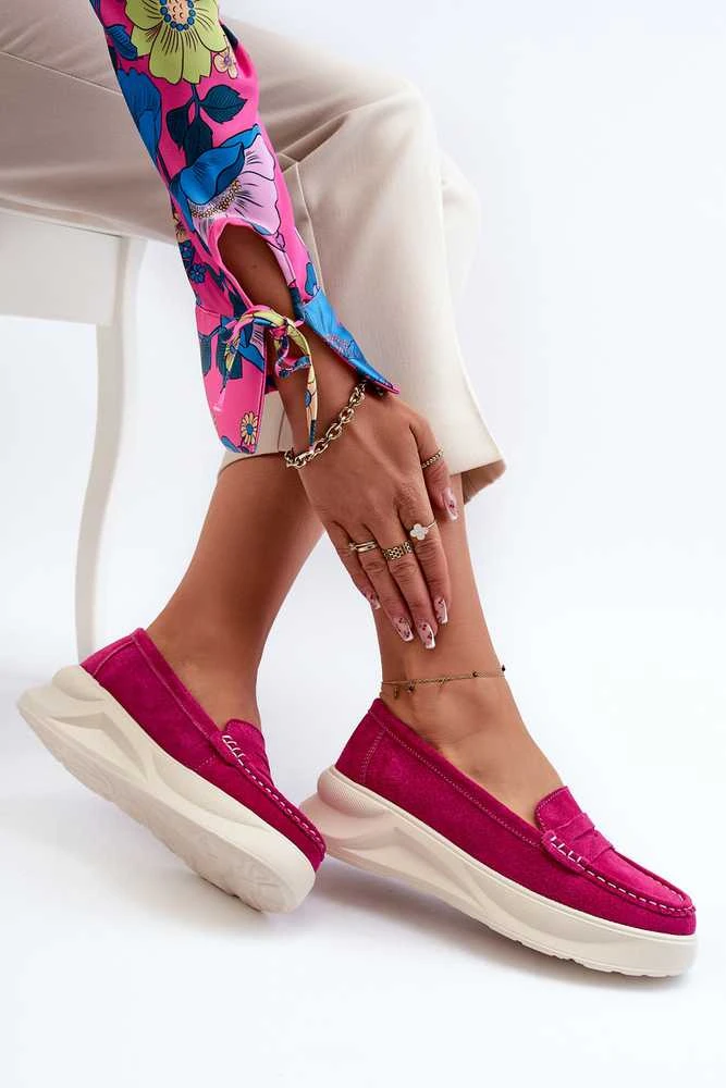 PE1 Zomšiniai moteriški mokasinai Fuchsia Filidia