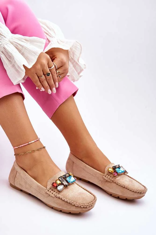 PE1 Zomšiniai patogūs mokasinai su stilingais kristalais