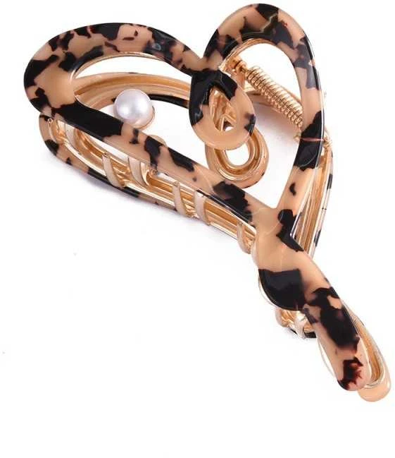 Eu Sandelis Plaukų segtukas, metalinė sagtis, perlamutras, leopardo raštas, XL 12x6cm SP342PAN