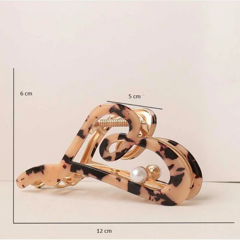 Eu Sandelis Plaukų segtukas, metalinė sagtis, perlamutras, leopardo raštas, XL 12x6cm SP342PAN