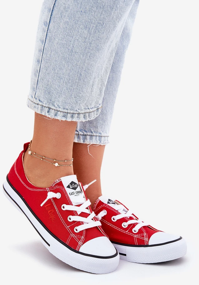 Raudoni aukštos kokybės medžiaginiai Lee Cooper bateliai