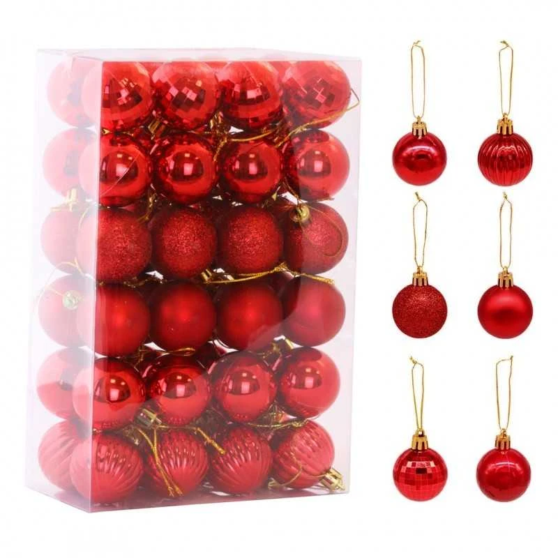 Raudonų eglutės žaisliukų rinkinys, 48 vnt., skersmuo 3,5 cm BSN09WZ3