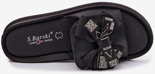 S.Barski Moteriškos natūralios odos šlepetės su kaspinu