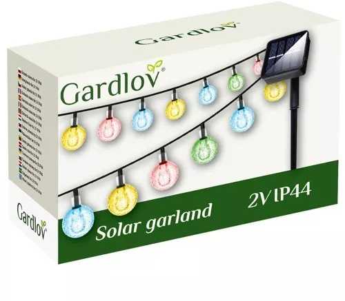 Spalvota sodo lempučių girlianda su saulės baterija 6m 2V IP44 Gardlov 23864