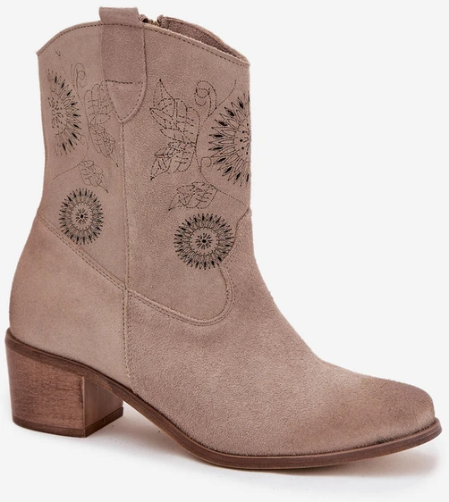 Suede Leather Women's Cutout Ankle Boots Zazoo 3844 Cappuccino