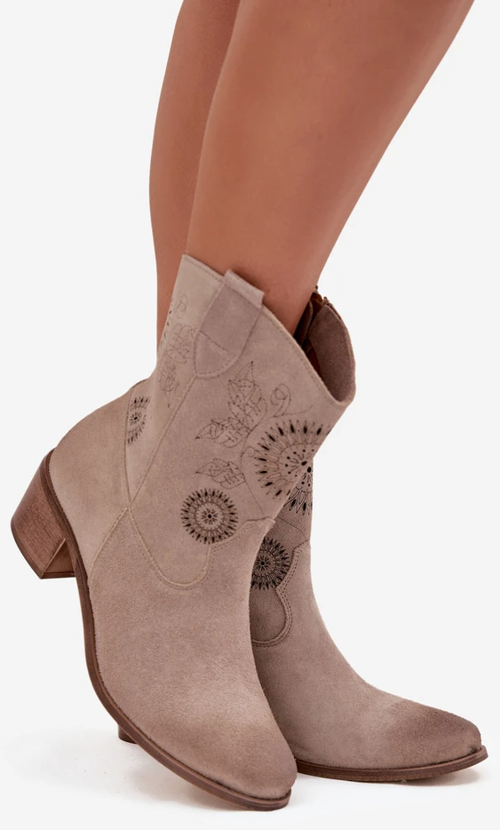 Suede Leather Women's Cutout Ankle Boots Zazoo 3844 Cappuccino