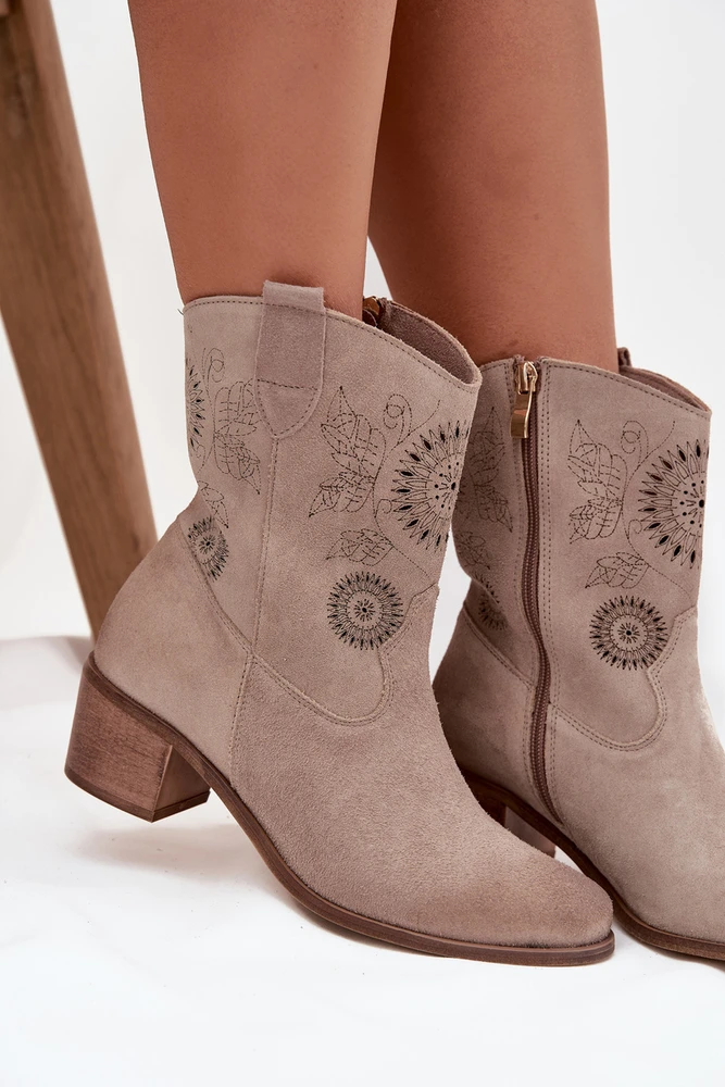 Suede Leather Women's Cutout Ankle Boots Zazoo 3844 Cappuccino
