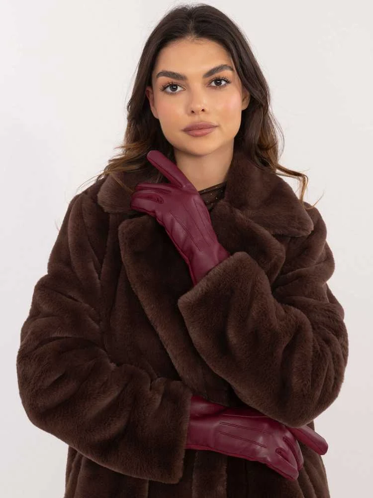 Wool Fashion Italia Elegantiškos bordo spalvos pirštinės: Dydis - L/XL