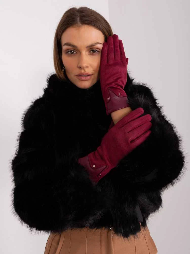 Wool Fashion Italia Elegantiškos bordo spalvos pirštinės: Dydis - S/M