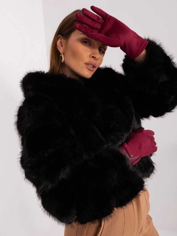 Wool Fashion Italia Elegantiškos bordo spalvos pirštinės: Dydis - S/M