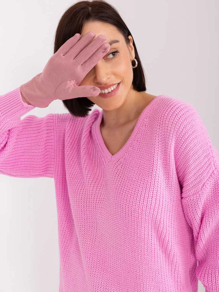 Wool Fashion Italia Elegantiškos rožinės pirštinės moterims: Dydis - L/XL