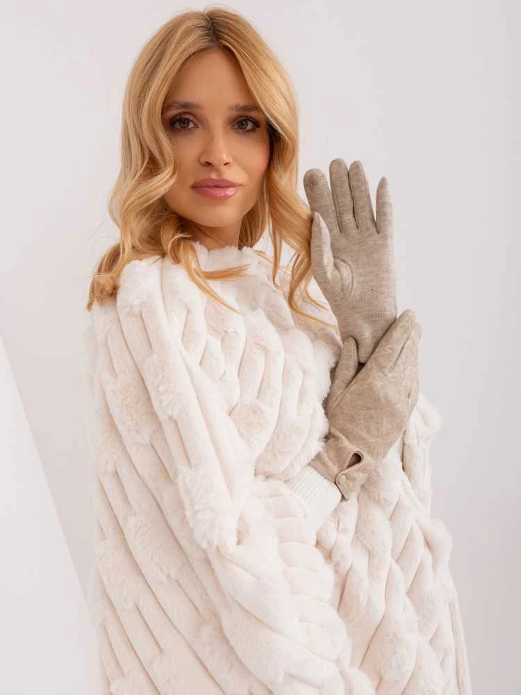 Wool Fashion Italia Elegantiškos smėlio spalvos pirštinės: Dydis - L/XL