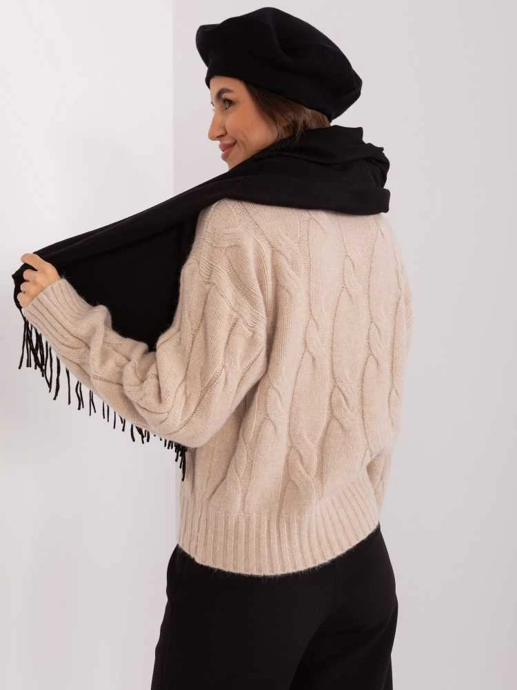 Wool Fashion Italia Juodas moteriškas klasikinis šalikas: Dydis - Universalus