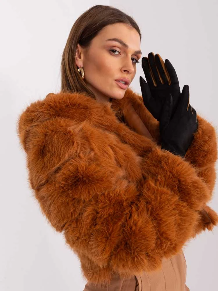 Wool Fashion Italia Juodos pirštinės su pinta juostele: Dydis - S/M