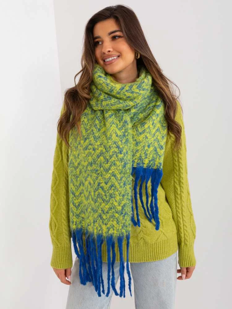 Wool Fashion Italia Mėlynas geltonas moteriškas šalikas: Dydis - Universalus