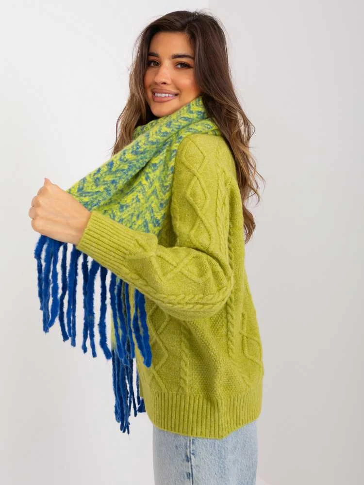 Wool Fashion Italia Mėlynas geltonas moteriškas šalikas: Dydis - Universalus