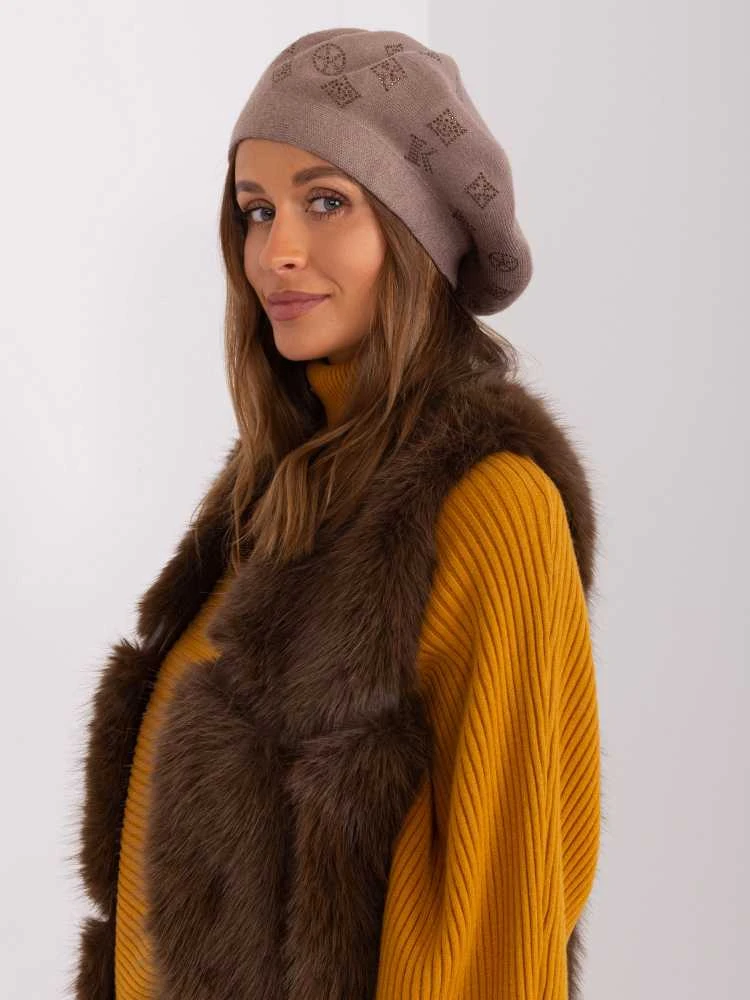 Kepurė Wool Fashion Italia Moteriška ruda žieminė beretė: Dydis - Universalus