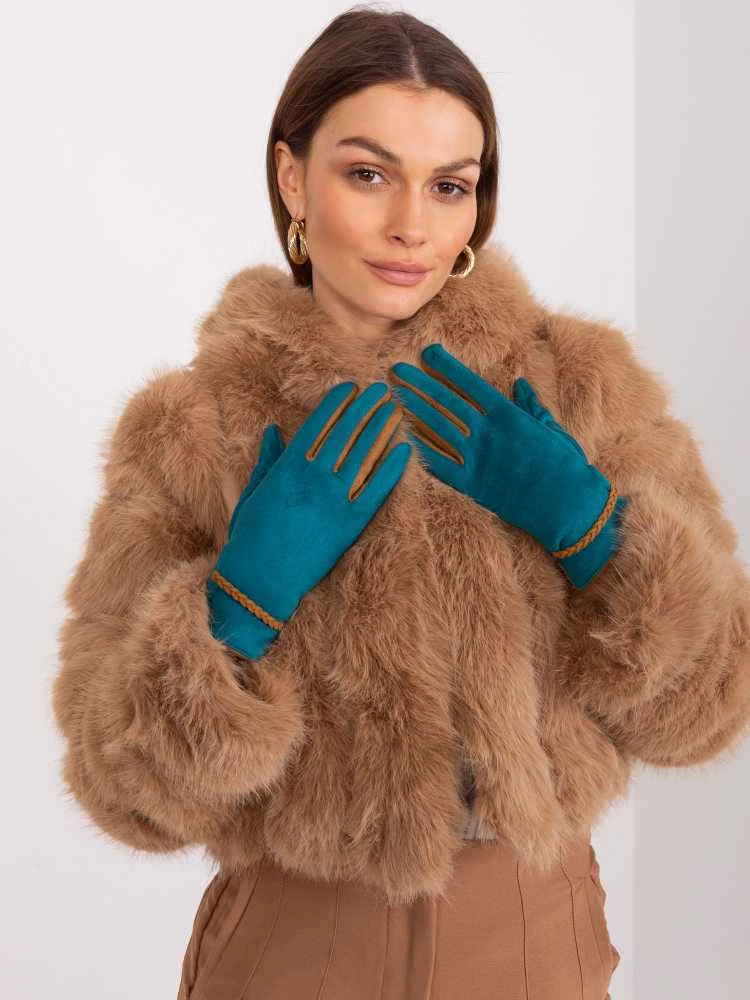 Wool Fashion Italia Moteriškos pirštinės su pinta juostele: Dydis - S/M