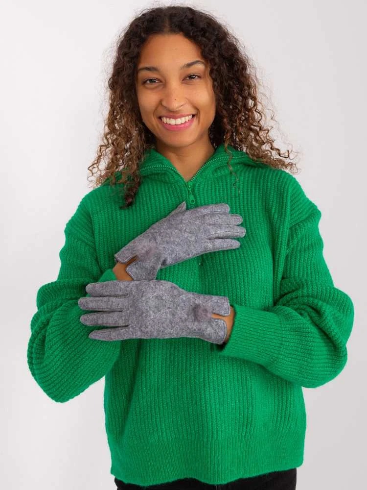 Wool Fashion Italia Pilkos moteriškos pirštinės: Dydis - S/M