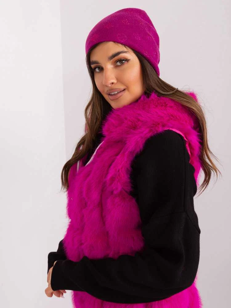 Wool Fashion Italia Rožinė moteriška žieminė kepurė: Dydis - Universalus