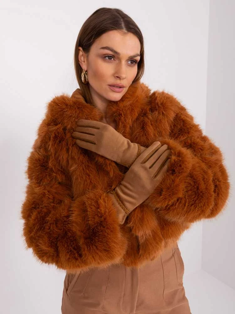 Wool Fashion Italia Rudos pirštinės su pinta juostele: Dydis - S/M