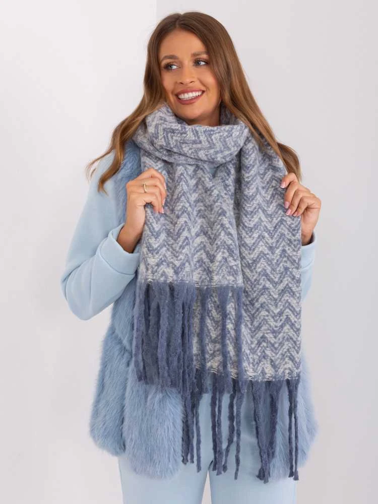 Wool Fashion Italia Šiltas mėlynas moteriškas šalikas: Dydis - Universalus