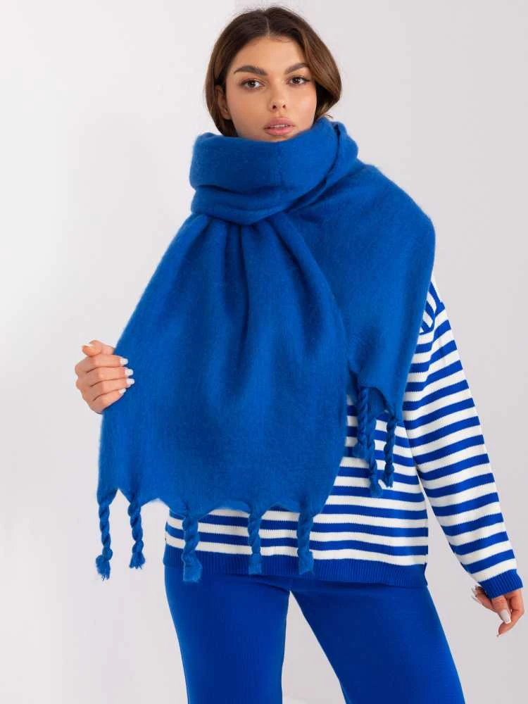 Wool Fashion Italia Šiltas mėlynas šalikas: Dydis - Universalus