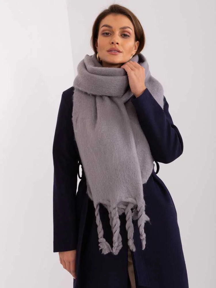 Wool Fashion Italia Šiltas pilkas ilgas šalikas: Dydis - Universalus