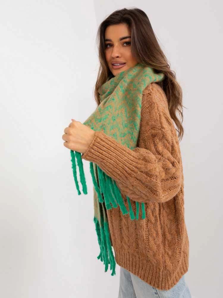 Wool Fashion Italia Šiltas žalias šalikas moterims: Dydis - Universalus