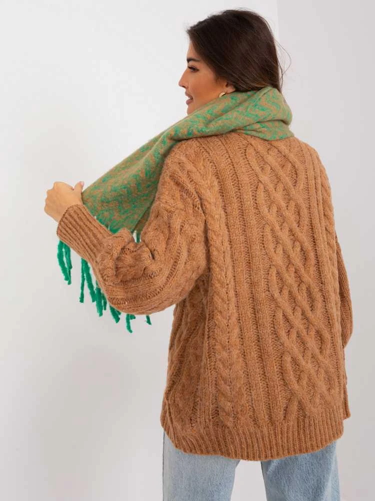 Wool Fashion Italia Šiltas žalias šalikas moterims: Dydis - Universalus