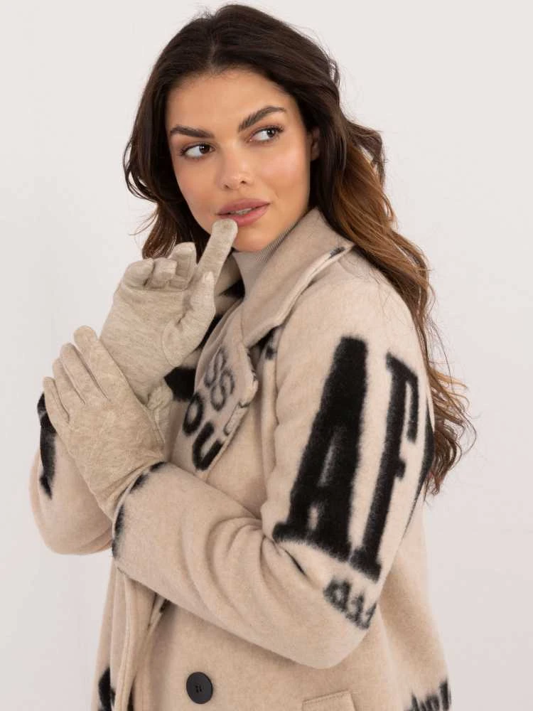 Wool Fashion Italia Smėlio spalvos elegantiškos pirštinės: Dydis - L/XL