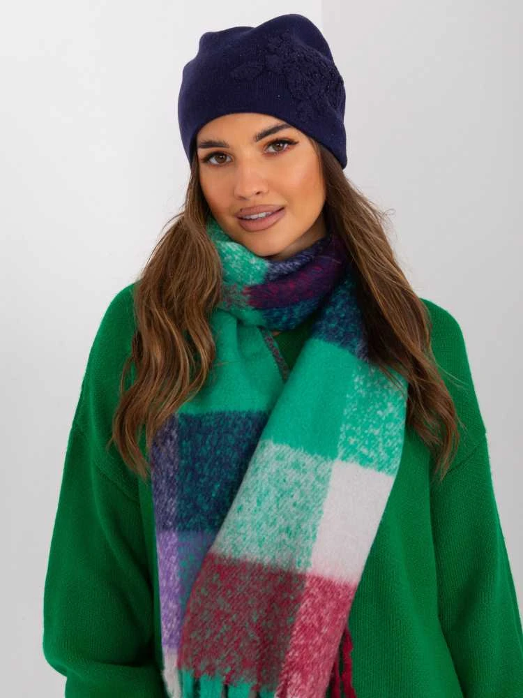 Wool Fashion Italia Tamsiai mėlyna žieminė kepurė su blizgučiais: Dydis - Universalus