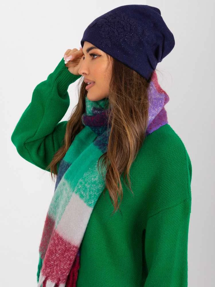 Wool Fashion Italia Tamsiai mėlyna žieminė kepurė su blizgučiais: Dydis - Universalus